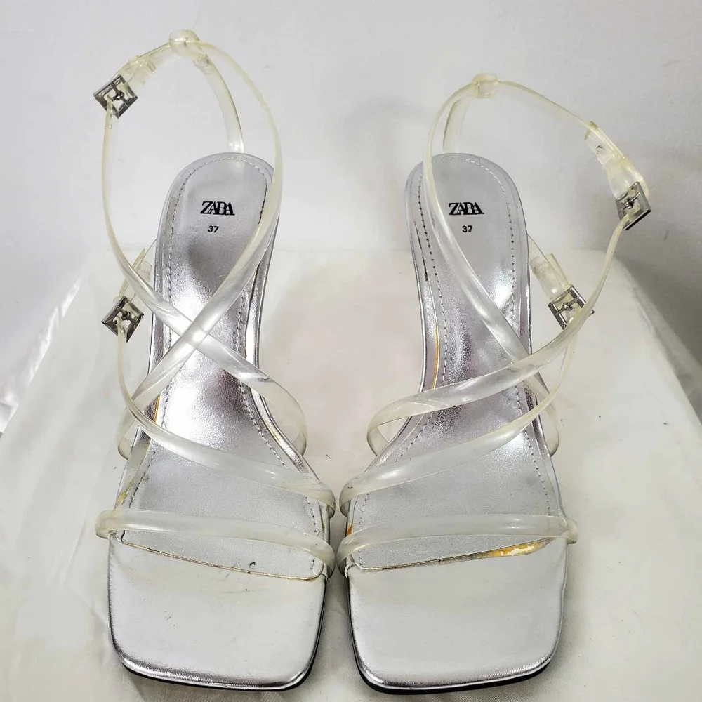 Zara Clear Invisible Vinyl Straps High Heel Strappy Sandal - Picture 4 of 16